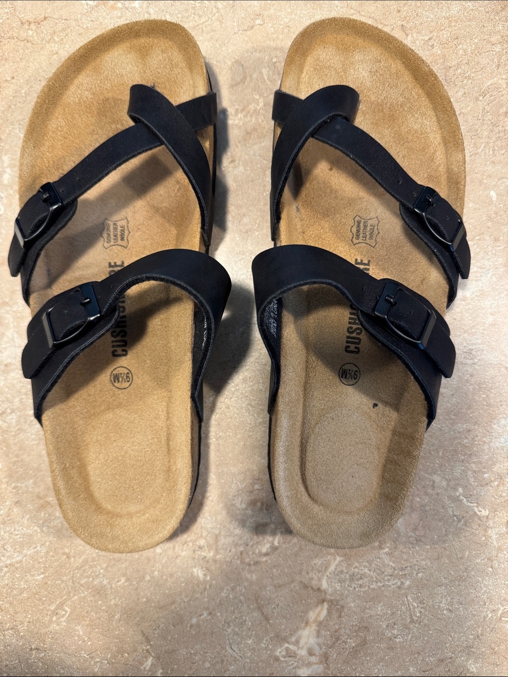 Cushionaire Black Double-Strap Buckle Sandals